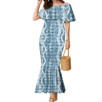 Hawaiian Ohia Lehua Lei Family Matching Mermaid Dress and Hawaiian Shirt Plaid Palaka Uliuli Omaomao Pattern - Polynesian Pride