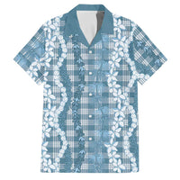 Hawaiian Ohia Lehua Lei Family Matching Off The Shoulder Long Sleeve Dress and Hawaiian Shirt Plaid Palaka Uliuli Omaomao Pattern - Polynesian Pride