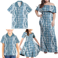Hawaiian Ohia Lehua Lei Family Matching Off Shoulder Maxi Dress and Hawaiian Shirt Plaid Palaka Uliuli Omaomao Pattern - Polynesian Pride