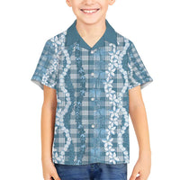 Hawaiian Ohia Lehua Lei Family Matching Off Shoulder Maxi Dress and Hawaiian Shirt Plaid Palaka Uliuli Omaomao Pattern - Polynesian Pride