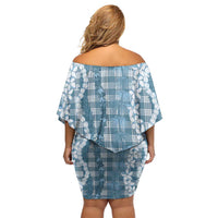 Hawaiian Ohia Lehua Lei Family Matching Off Shoulder Short Dress and Hawaiian Shirt Plaid Palaka Uliuli Omaomao Pattern - Polynesian Pride