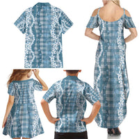 Hawaiian Ohia Lehua Lei Family Matching Summer Maxi Dress and Hawaiian Shirt Plaid Palaka Uliuli Omaomao Pattern - Polynesian Pride