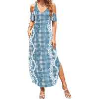 Hawaiian Ohia Lehua Lei Family Matching Summer Maxi Dress and Hawaiian Shirt Plaid Palaka Uliuli Omaomao Pattern - Polynesian Pride