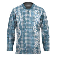 Hawaiian Ohia Lehua Lei Hockey Jersey Plaid Palaka Uliuli Omaomao Pattern LT9 Unisex Teal - Polynesian Pride