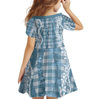 Hawaiian Ohia Lehua Lei Kid Short Sleeve Dress Plaid Palaka Uliuli Omaomao Pattern - Polynesian Pride