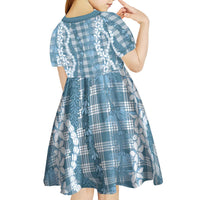 Hawaiian Ohia Lehua Lei Kid Short Sleeve Dress Plaid Palaka Uliuli Omaomao Pattern LT9 - Polynesian Pride