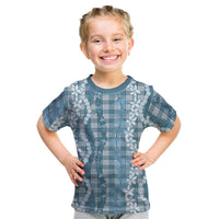 Hawaiian Ohia Lehua Lei Kid T Shirt Plaid Palaka Uliuli Omaomao Pattern LT9 Teal - Polynesian Pride