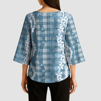 Hawaiian Ohia Lehua Lei Kimono Sleeve Blouse Plaid Palaka Uliuli Omaomao Pattern LT9 - Polynesian Pride