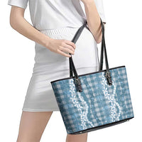 Hawaiian Ohia Lehua Lei Leather Tote Bag Plaid Palaka Uliuli Omaomao Pattern LT9 - Polynesian Pride