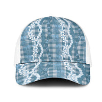 Hawaiian Ohia Lehua Lei Mesh Trucker Cap Plaid Palaka Uliuli Omaomao Pattern LT9 One Size White Teal - Polynesian Pride