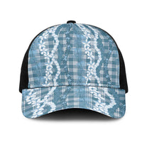 Hawaiian Ohia Lehua Lei Mesh Trucker Cap Plaid Palaka Uliuli Omaomao Pattern LT9 One Size Black Teal - Polynesian Pride