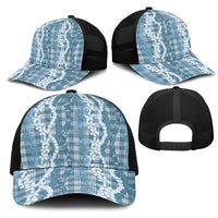 Hawaiian Ohia Lehua Lei Mesh Trucker Cap Plaid Palaka Uliuli Omaomao Pattern LT9 - Polynesian Pride