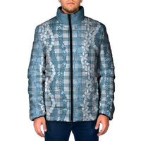 Hawaiian Ohia Lehua Lei Padded Jacket Plaid Palaka Uliuli Omaomao Pattern LT9 Men Teal - Polynesian Pride