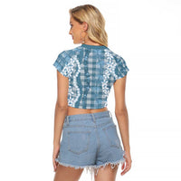 Hawaiian Ohia Lehua Lei Raglan Cropped T Shirt Plaid Palaka Uliuli Omaomao Pattern LT9 - Polynesian Pride