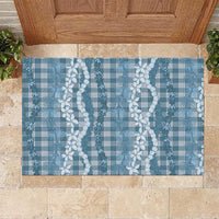 Hawaiian Ohia Lehua Lei Rubber Doormat Plaid Palaka Uliuli Omaomao Pattern LT9 Teal - Polynesian Pride