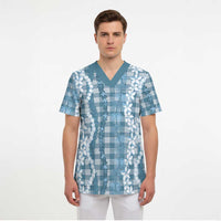 Hawaiian Ohia Lehua Lei Scrub Top Plaid Palaka Uliuli Omaomao Pattern LT9 - Polynesian Pride
