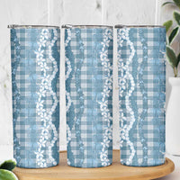 Hawaiian Ohia Lehua Lei Skinny Tumbler Plaid Palaka Uliuli Omaomao Pattern - Polynesian Pride