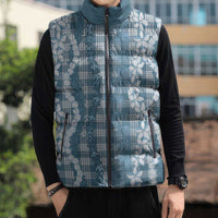 Hawaiian Ohia Lehua Lei Sleeveless Puffer Jacket Plaid Palaka Uliuli Omaomao Pattern LT9 - Polynesian Pride