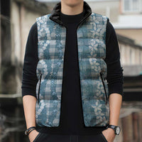 Hawaiian Ohia Lehua Lei Sleeveless Puffer Jacket Plaid Palaka Uliuli Omaomao Pattern LT9 - Polynesian Pride