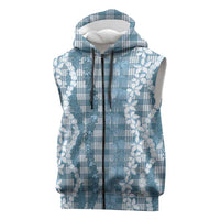 Hawaiian Ohia Lehua Lei Sleeveless Zip Hoodie Plaid Palaka Uliuli Omaomao Pattern LT9 Teal - Polynesian Pride