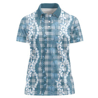 Hawaiian Ohia Lehua Lei Women Polo Shirt Plaid Palaka Uliuli Omaomao Pattern LT9 Female Teal - Polynesian Pride