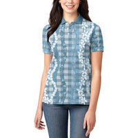 Hawaiian Ohia Lehua Lei Women Polo Shirt Plaid Palaka Uliuli Omaomao Pattern LT9 - Polynesian Pride