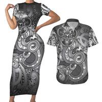 Aotearoa Maori Hei Tiki Couples Matching Short Sleeve Bodycon Dress and Hawaiian Shirt Kiwikiwi Kowhaiwhai Puhoro Motif