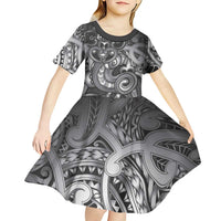 Aotearoa Maori Hei Tiki Kid Short Sleeve Dress Kiwikiwi Kowhaiwhai Puhoro Motif