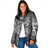 Aotearoa Maori Hei Tiki Padded Jacket Kiwikiwi Kowhaiwhai Puhoro Motif LT9 Women Grey - Polynesian Pride