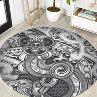 Aotearoa Maori Hei Tiki Round Carpet Kiwikiwi Kowhaiwhai Puhoro Motif LT9 Grey - Polynesian Pride