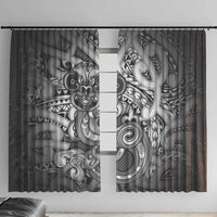 Aotearoa Maori Hei Tiki Window Curtain Kiwikiwi Kowhaiwhai Puhoro Motif LT9 With Hooks Grey - Polynesian Pride