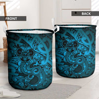 Aotearoa Maori Hei Tiki Laundry Basket Kikorangi Kowhaiwhai Puhoro Motif LT9 - Polynesian Pride