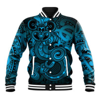 Aotearoa Maori Hei Tiki Baseball Jacket Kikorangi Kowhaiwhai Puhoro Motif LT9 Unisex Blue - Polynesian Pride