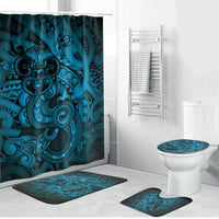 Aotearoa Maori Hei Tiki Bathroom Set Kikorangi Kowhaiwhai Puhoro Motif LT9 Bathroom Set (4 pcs) Blue - Polynesian Pride
