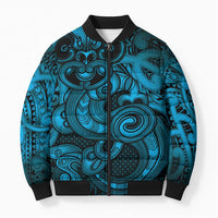 Aotearoa Maori Hei Tiki Bomber Puffer Jacket Kikorangi Kowhaiwhai Puhoro Motif LT9 Unisex Blue - Polynesian Pride