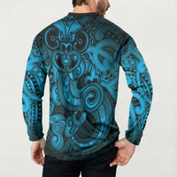 Aotearoa Maori Hei Tiki Button Sweatshirt Kikorangi Kowhaiwhai Puhoro Motif LT9 - Polynesian Pride