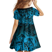 Aotearoa Maori Hei Tiki Kid Short Sleeve Dress Kikorangi Kowhaiwhai Puhoro Motif