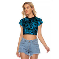 Aotearoa Maori Hei Tiki Raglan Cropped T Shirt Kikorangi Kowhaiwhai Puhoro Motif