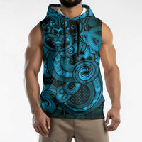 Aotearoa Maori Hei Tiki Sleeveless Hoodie Kikorangi Kowhaiwhai Puhoro Motif