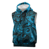 Aotearoa Maori Hei Tiki Sleeveless Zip Hoodie Kikorangi Kowhaiwhai Puhoro Motif
