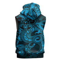 Aotearoa Maori Hei Tiki Sleeveless Zip Hoodie Kikorangi Kowhaiwhai Puhoro Motif