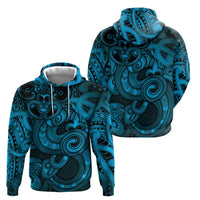 Aotearoa Maori Hei Tiki Zip Hoodie Kikorangi Kowhaiwhai Puhoro Motif