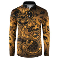 Aotearoa Maori Hei Tiki Button Sweatshirt Koura Kowhaiwhai Puhoro Motif LT9 Gold - Polynesian Pride