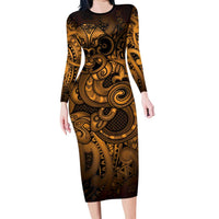 Aotearoa Maori Hei Tiki Family Matching Long Sleeve Bodycon Dress and Hawaiian Shirt Koura Kowhaiwhai Puhoro Motif