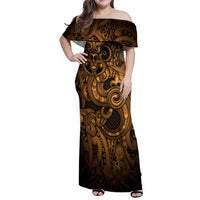 Aotearoa Maori Hei Tiki Family Matching Off Shoulder Maxi Dress and Hawaiian Shirt Koura Kowhaiwhai Puhoro Motif
