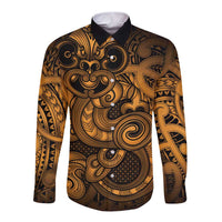 Aotearoa Maori Hei Tiki Long Sleeve Button Shirt Koura Kowhaiwhai Puhoro Motif LT9 Unisex Gold - Polynesian Pride