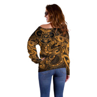 Aotearoa Maori Hei Tiki Off Shoulder Sweater Koura Kowhaiwhai Puhoro Motif LT9 - Polynesian Pride