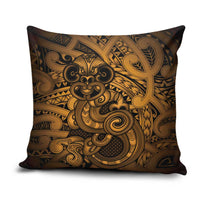 Aotearoa Maori Hei Tiki Pillow Cover Koura Kowhaiwhai Puhoro Motif LT9 Gold - Polynesian Pride