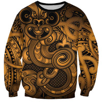 Aotearoa Maori Hei Tiki Sweatshirt Koura Kowhaiwhai Puhoro Motif LT9 Unisex Gold - Polynesian Pride