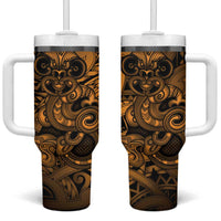 Aotearoa Maori Hei Tiki Tumbler With Handle Koura Kowhaiwhai Puhoro Motif LT9 One Size: 40 oz Gold - Polynesian Pride